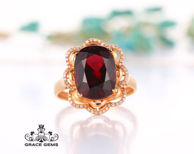 Unique design 14/18k gold Rubellite tourmaline engagement wedding ring with Diamonds/Pigeon Red gemstone made/one of a kind promise gift