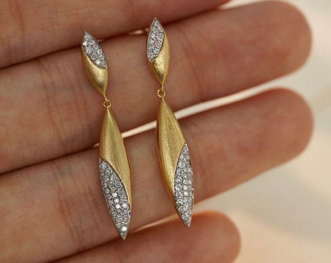 Multi-stone Diamond dangle earrings /Over time 18k solid gold wedding earrings women/Eternity Anniversary Gift/Mother's Day jewelry gift her