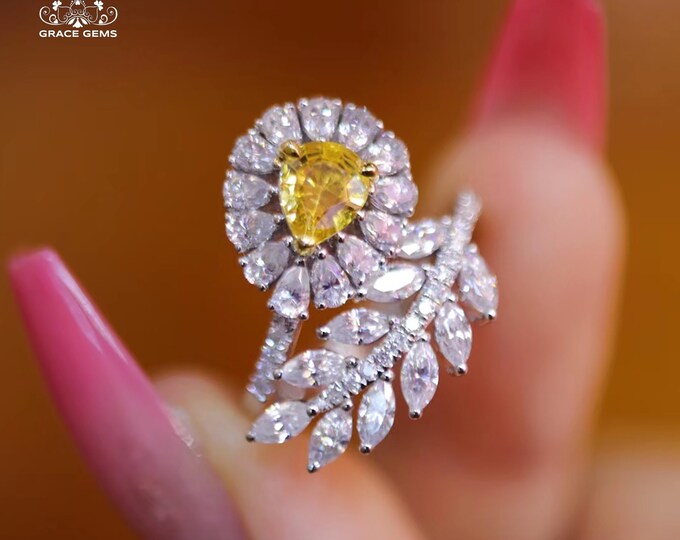 18k gold natural yellow sapphire engagement wedding ring/Twig Sapphire Promised one of a kind gift for her/September Birthstone/Alexandrite