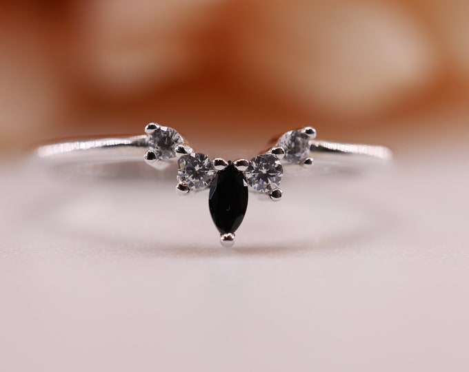 18k solid white gold curve natural onyx wedding diamond band/Engagement Wedding Bridal Band/Eternity Forever/Proposal/Birthday anniversary