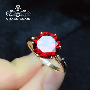 9X9mm Genuine Pigeon Blood Garnet Engagement ring in 14k/18k gold with Diamonds garnet ring Garnet stacking ring/Antique garnet/Art Deco