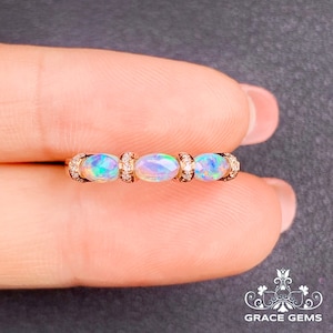 Minimalist  Genuine Australian Opal Ring in 18k/14k Rose Gold Surrounded by Diamonds/Unique Designed Wedding giftl/Boulder Opal Engagement