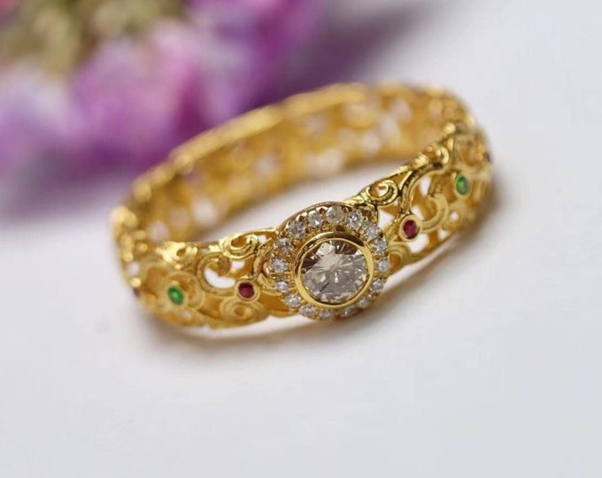 Designed Custom Multi-stone 18k gold Diamond Ring with rubies and emeralds/Over time Engagement Ring/Promise Band/Eternity Wedding Band gift