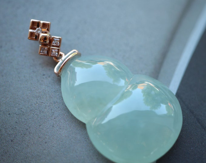 18k Rose Gold Myanmar Natural Icy Type Jadeite Jade Pendant With Diamonds /Burmese Translucent Real Jade earrings/One of a kind gift for her