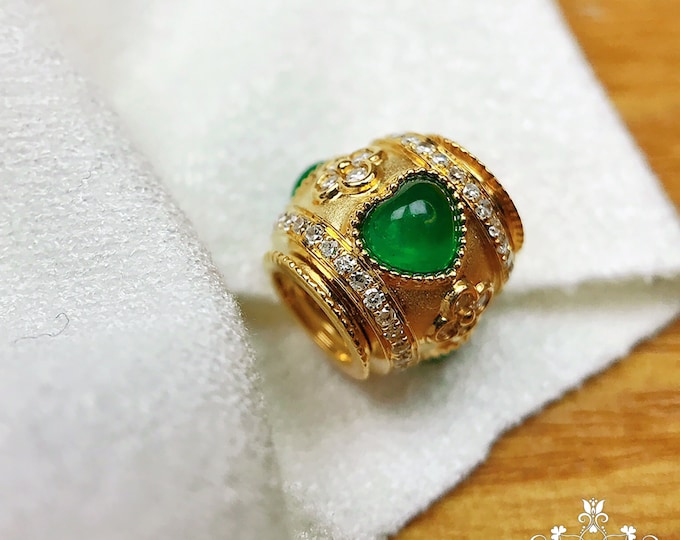 18k gold Natural Emerald three stone Pendant/Diamond spinning multi stone/Unique Art Deco Necklace/Anniversary Birthday/handmade for women