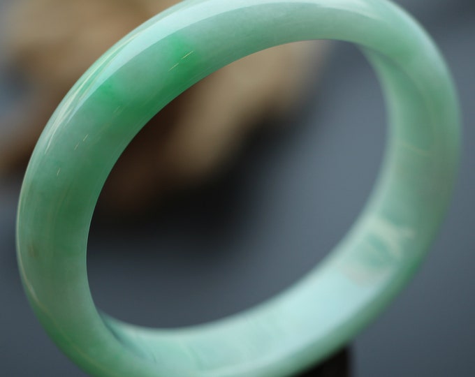 High Quality Untreated Natural Myanmar Icy Jadeite Bangle/Oval shape One of a kind unique jadeite bangle with vivid green color/Anniversary