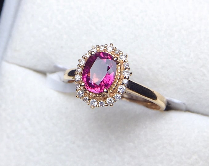 18k rose gold Natural Pink Tourmaline Ring with diamonds/Engagement Wedding Handmade ring/Unique dainty ring for her/Art Deco fine jewelry