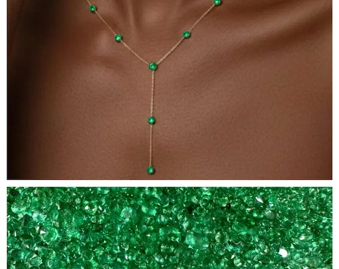 Custom Necklace for Bob – 2g 18k Yellow Gold with 9 Zambian emeralds (0.15ct Each) – 1200 USD-bezel setting