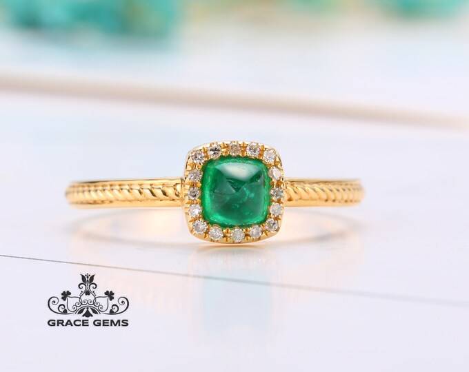 18k gold natural emerald ring/Unique triangle shape certified emerald with diamonds/Full eternity Halo/Handmade wedding ring/Bridal gift