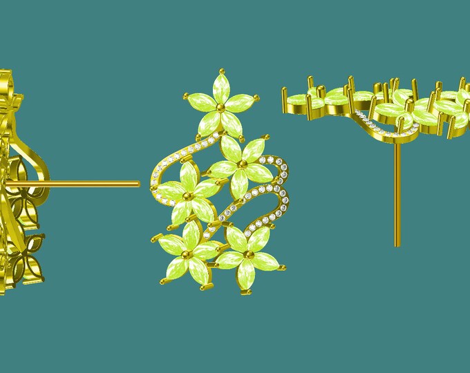 18k white gold/rose gold/white gold custom earrings, unique five flower opal earrings with solid gold push backs
