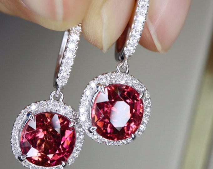 18k white gold natural purple tourmaline lever back earrings in diamonds/Victorian tourmaline studs/Custom Bridal Jewelry/Birth anniversary