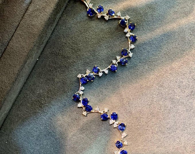 Handmade 18k White Gold Sapphire Bracelet: Royal Blue,Diamond Accent bracelet/Ethical Natural Sapphire Ring,Recycled Solid Gold Fine Jewelry