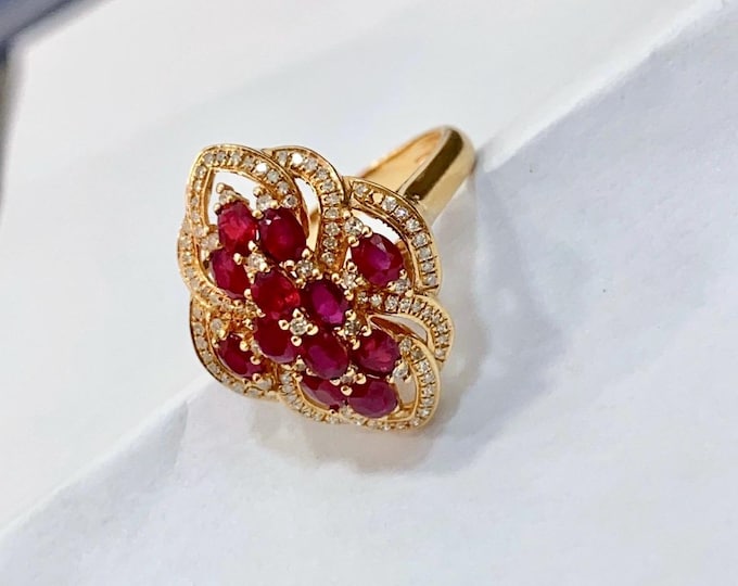 Statement natural red ruby & diamond engagement ring women 18k solid gold/Vintage style antique ruby ring custom jewelry