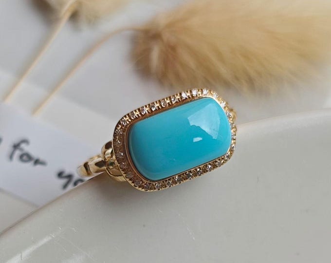 Handmade 18k Gold  NaturalTurquoise Ring: Cabochon Turquoise Engagement ring Anniversary Ring