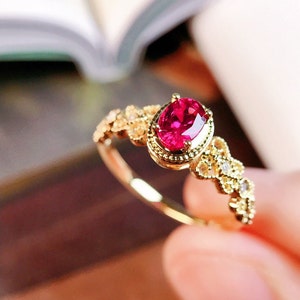 Solid 918k gold Mozambique real ruby ring/Vintage ruby ring/art deco ring ruby/genuine ruby ring/Victoria Ruby ring for her/Anniversary