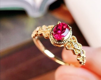Solid 18k Gold Mozambique Ruby Ring: Art Deco Diamond Accent ruby jewelry/elegant luxury gift,collector piece,museum quality,Burmese ruby