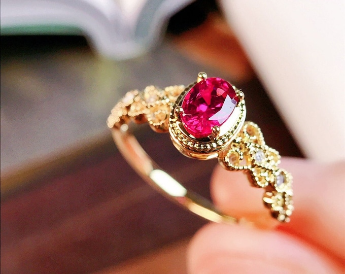 Solid 918k gold Mozambique real ruby ring/Vintage ruby ring/art deco ring ruby/genuine ruby ring/Victoria Ruby ring for her/Anniversary