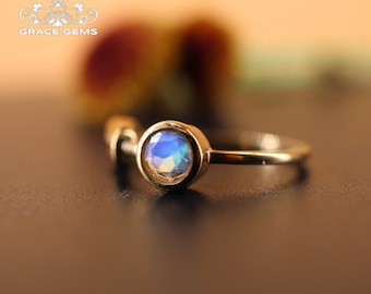 Dainty natural moonstone engagement ring in 18k rose gold,handmade art deco moonstone jewelry women personalized anniversary birthstone gift