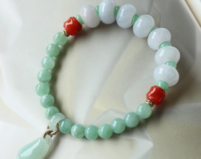 Real Burmese Jadeite jade bracelet/Natural multi color beaded jade bracelet/Handmade bracelet/One of a kind unique bracelet/Icy real jade