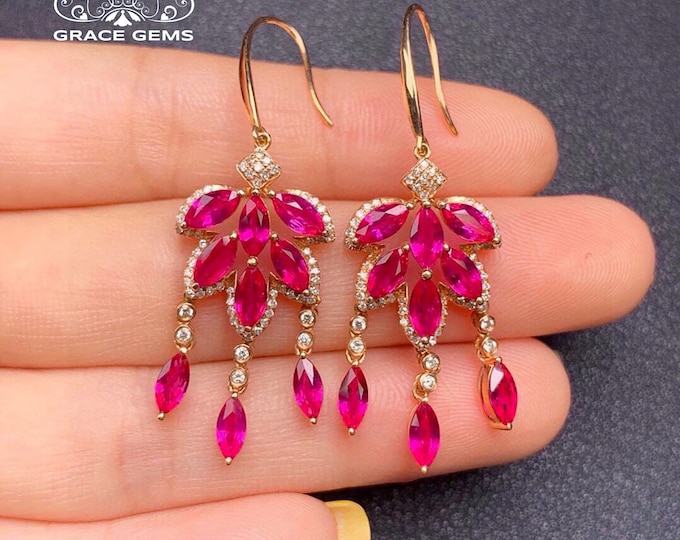 18k rose good natural ruby dangler/Multi stone ruby studs with diamonds/Victorian Gothic Ruby earrings/handmade jewelry/bridal bridesmaid