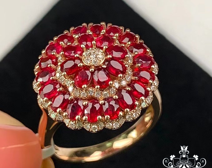18k rose gold real ruby engagement ring pendant/Pigeon blood natural ruby ring antique/Unique ruby proposal ring for women/Diamond halo ring
