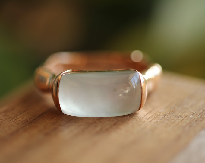18k Solid Rose Gold Natural Myanmar Icy Jadeite ring/One of a kind unique Engagement Wedding Ring/Anniversary Handmade Birthday gift for her