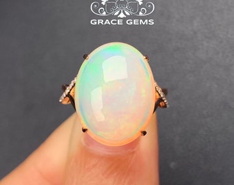 Boulder Opal/Australian Opal Ring in 18k Rose Gold with Diamond/Natural Opa/Raw Opal Ringl/Opal Engagement ring/Black Opal/Mexican Fire Opal