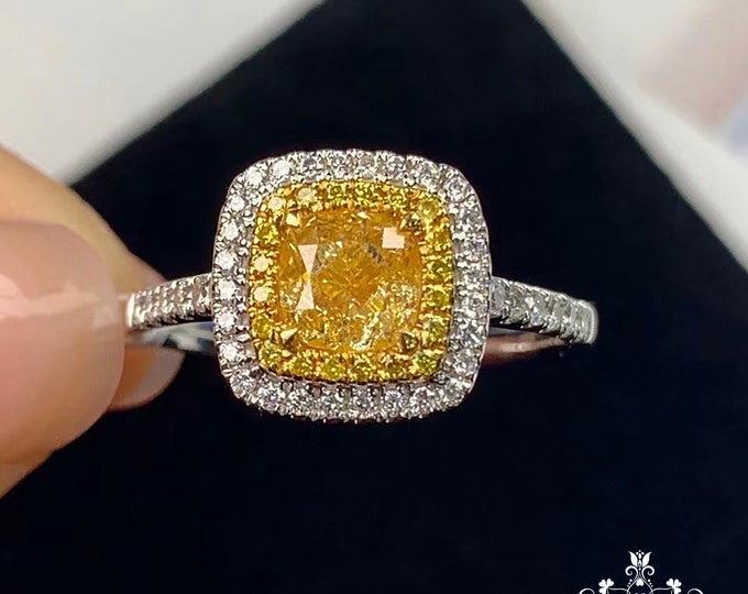 18k gold natural yellow diamond engagement wedding ring/diamond made/Promised ring one of a kind/Art Deco/November Birthstone/Alexandrite