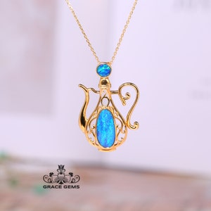 Wine Pot Opal Pendant: Australian Black Opal, 18k Gold Necklace