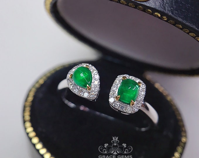 Unique Multi-stone Genuine Cluster Certified Emerald Engagement Wedding Ring in 18k14k gold with diamond/Vintage Celtic promise gift for her