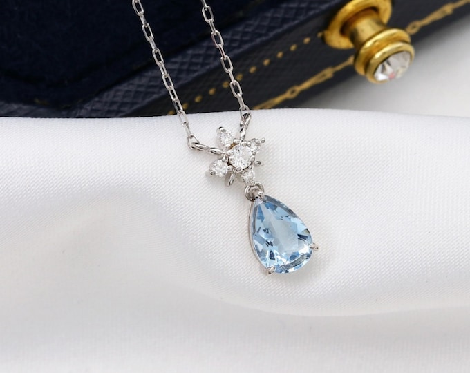 Personalized Aquamarine Necklace, Bridesmaid Necklace, March Birthstone Necklace, Custom Initial Necklace, Gift for Her, Aquamarine Jewelry