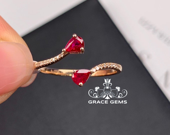 Minimalist Multi-stone Ruby Engagement Wedding Ring in 18k Rose Gold&Diamond/Custom Full Eternity Star Ruby Birthstone/Unique Anniversary