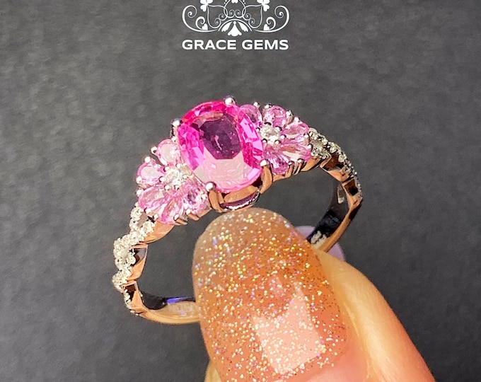 18k/14k white gold multi-stone Padparadscha sapphire engagement ring with diamonds&pearls/Blue gemstone/Vintage Antique/Art Deco/Celtic