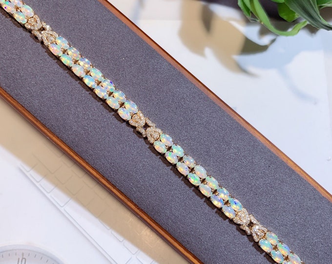 18k rose gold natural Australian opal bracelet/Diamonds and opal/Unique opal bracelet in rose gold/1rst 10th anniversary opal gift for her