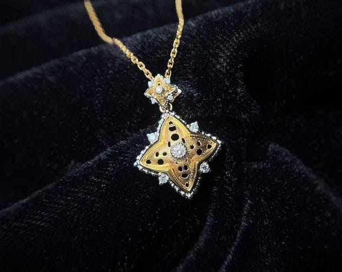 Unique 18k solid gold earth mined diamond pendant necklace/Real diamond necklace/vintage gold necklace gift for her/wedding anniversary gift