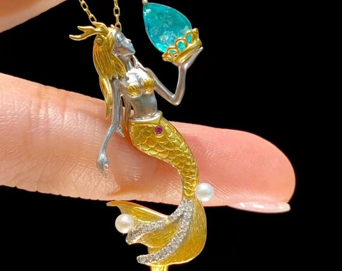 Luxurious natural Paraiba pendant/unique 18k gold real blue tourmaline necklace/High end Paraiba necklace jewelry gift for her/handmade gift