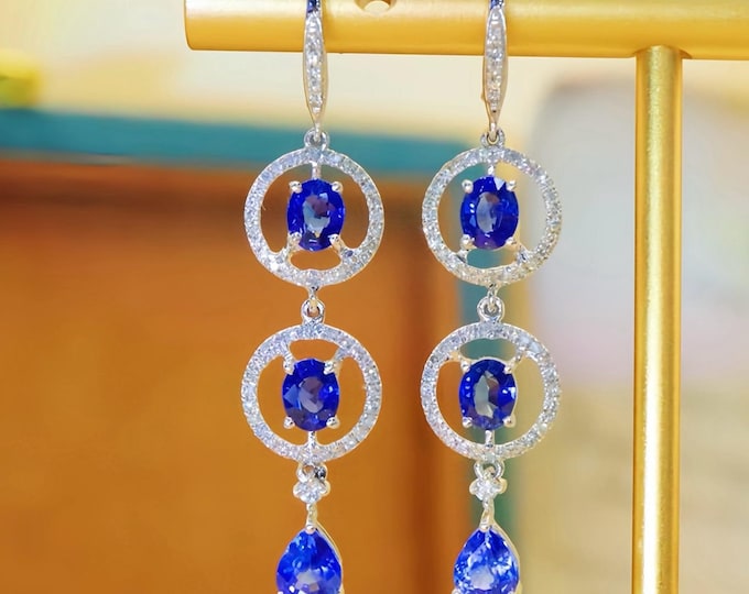 Unique 18k solid gold sapphire earrings/Natural sapphire jumka earrings/sapphire flower earrings/aesthetic earrings/abstract earrings