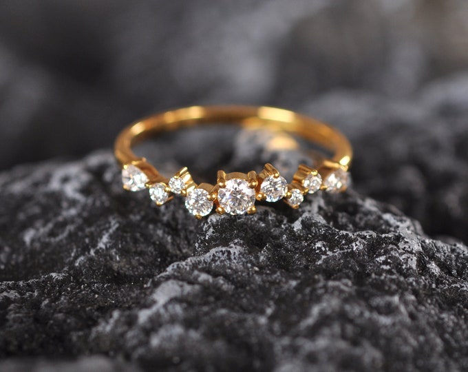 18k solid gold diamond wedding band/Cluster Diamond Wedding Band/Forever one band/unique Proposal ring/Wedding ring matching band for her