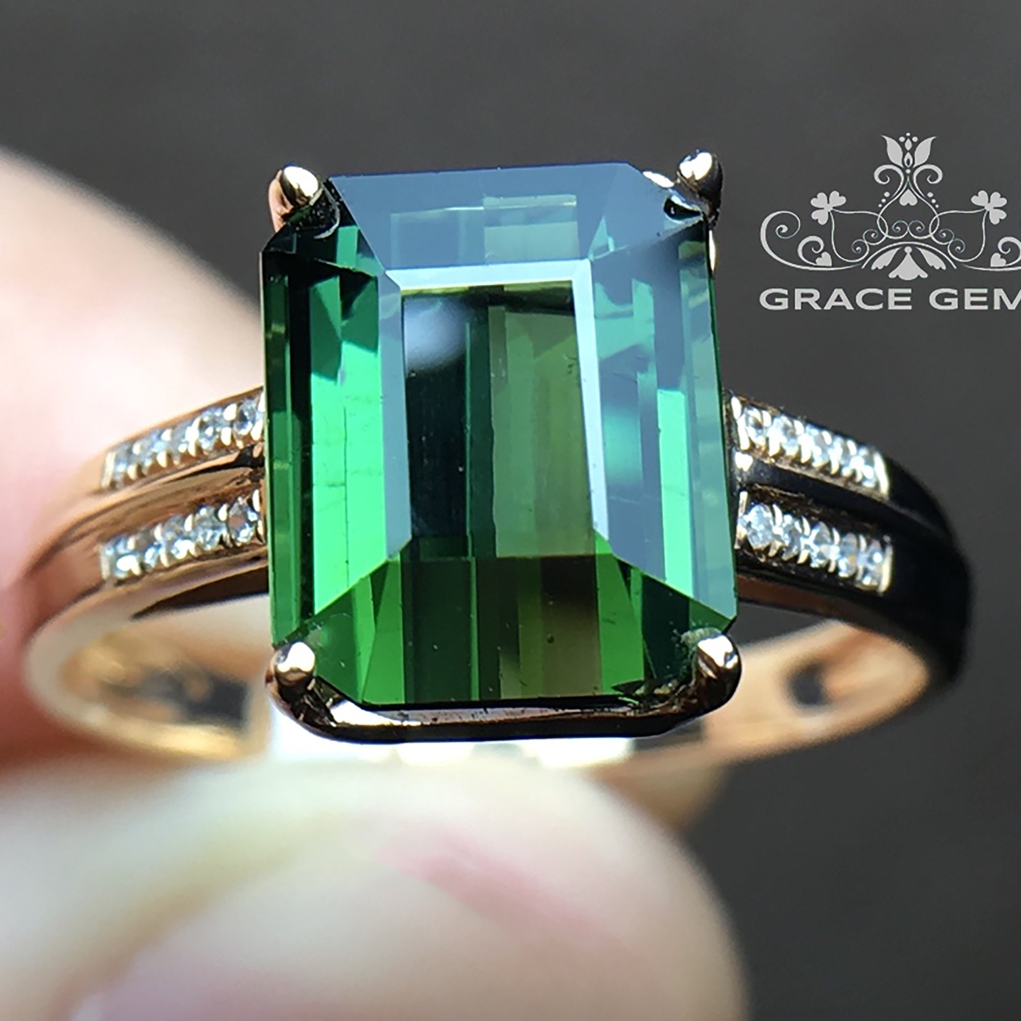 Jamie Joseph Rectangular Blue Green Tourmaline Ring
