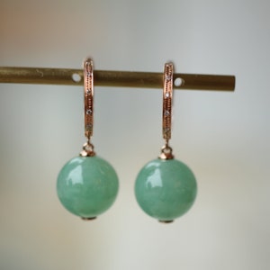 18k Rose Gold Myanmar Natural Genuine green Type A Jadeite Earrings/Unique circle Victorian Gothic Jade studs/One of a kind gift for her