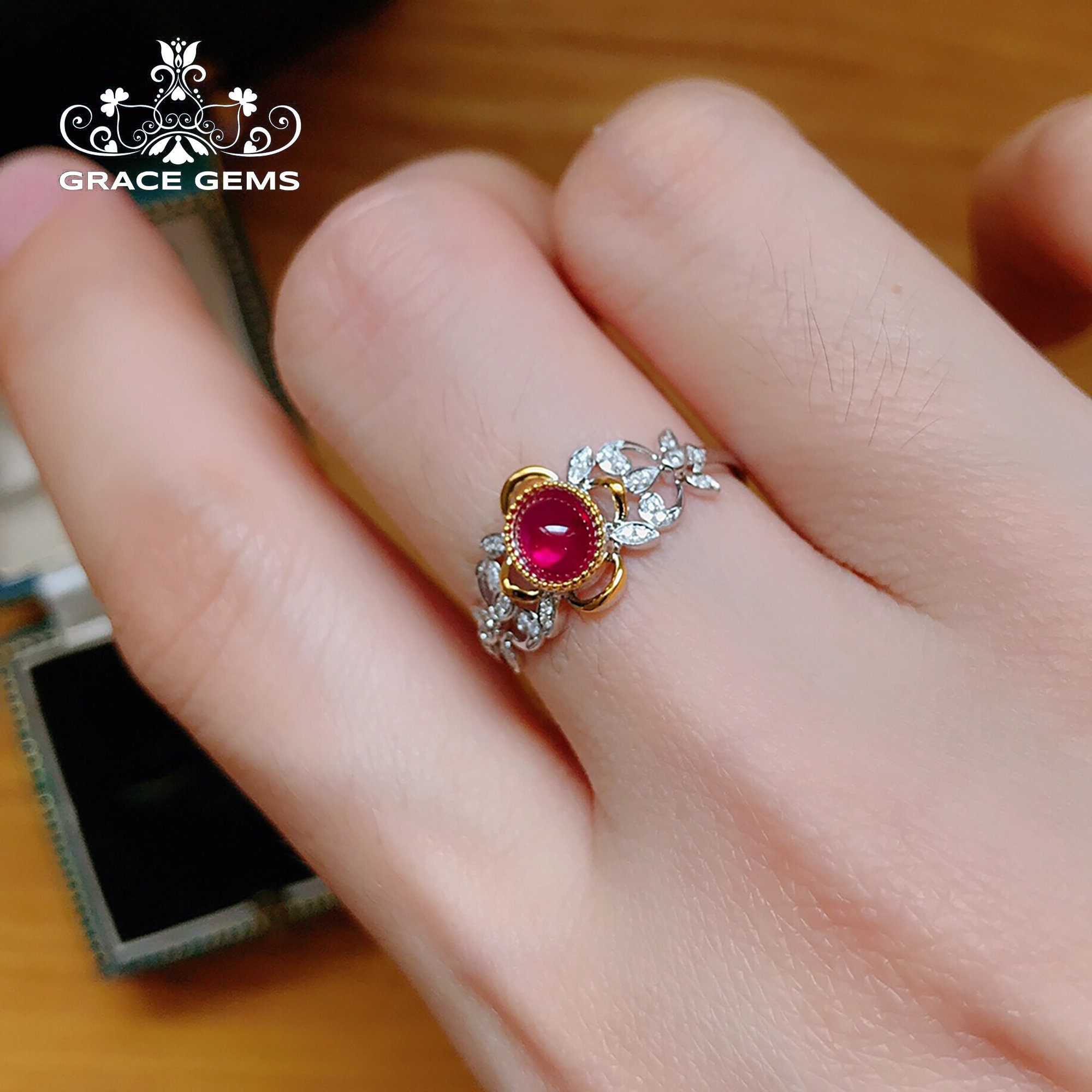 CZ,Ruby Stones,2 Layer Oval Flower Design Gold Finished Premium Quality Finger  Ring Buy Online