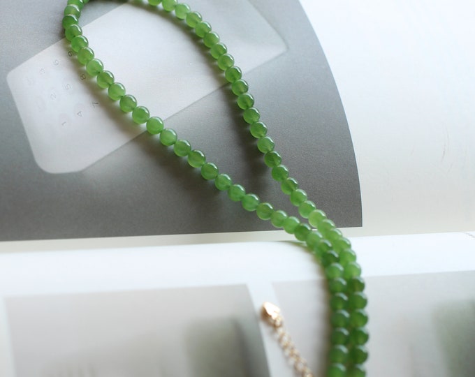 Certified Untreated Natural 6mm beaded Nephrite green Jade necklace/One of a kind jade bracelet/High end jade bracelet gift for her/Unique
