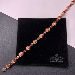 Genuine Pigeon Blood Red Ruby Bracelet in 18K Rose Gold with diamonds/Unique One of a kind bracelet/Anniversary Birthday Gift for her/Mother