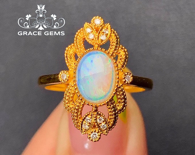Celtic Genuine Ethiopian Opal Engagement Ring in 18k Gold/Natural Boulder Opal ring/Raw Opal band Wedding ring/Unique Anniversary gift her