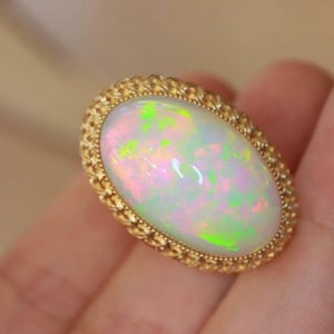 Huge Natural Ethiopian Opal Engagement Ring/Unique genuine Opal ring/Her Blue Opal Jewelry/One of a kind women opal ring/real cabochon opal