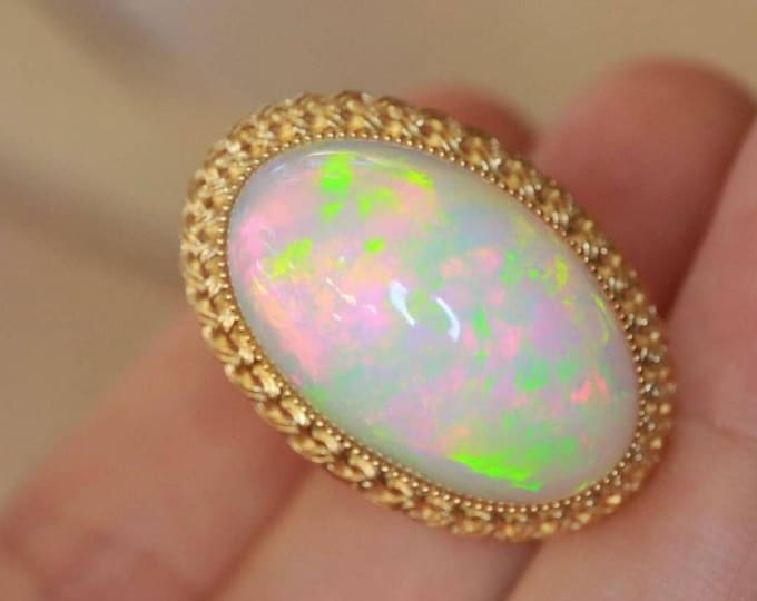 Huge Natural Ethiopian Opal Engagement Ring/Unique genuine Opal ring/Her Blue Opal Jewelry/One of a kind women opal ring/real cabochon opal