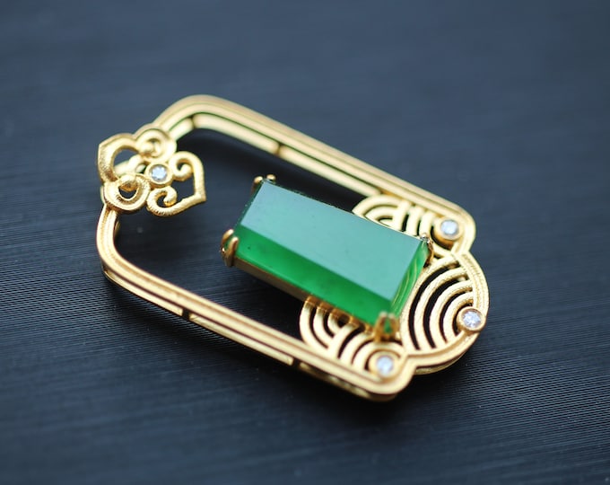 Unique Designer Myanmar Vivid Green Icy A Grade 18k Gold Jade Pendant/Jadeite Cabochon Jade Pendant/Natural Jade Necklace/Viking Egyptian