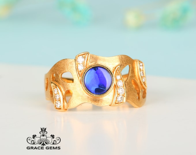 0.4 CT Natural Australian Black Blue Opal Engagementl Ring in Solid 18k/14k Gold/Full Eternity/Boulder Opal Engagement Wedding Band/Raw