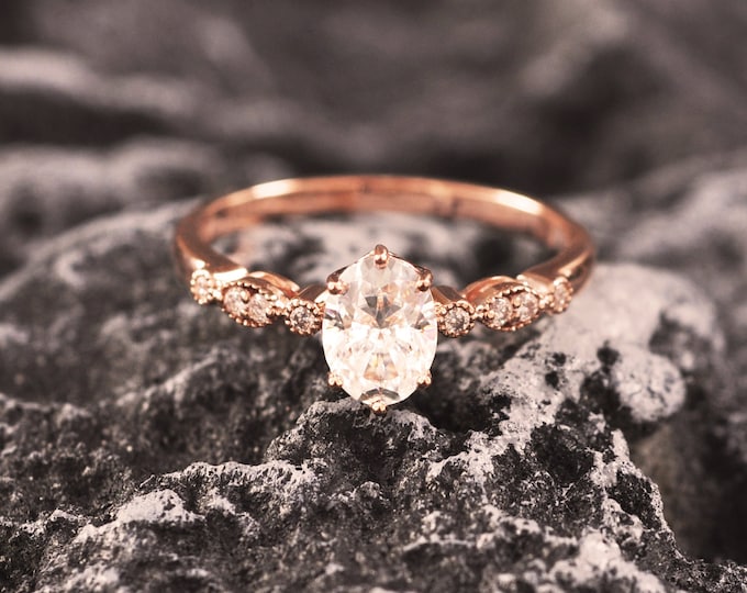 18k Solid Rose Gold Real Moissanite Ring/Unique Fine Crafted Wedding Ring/Special Designer Engagement Ring/Promise Gift For Her/Halo Band