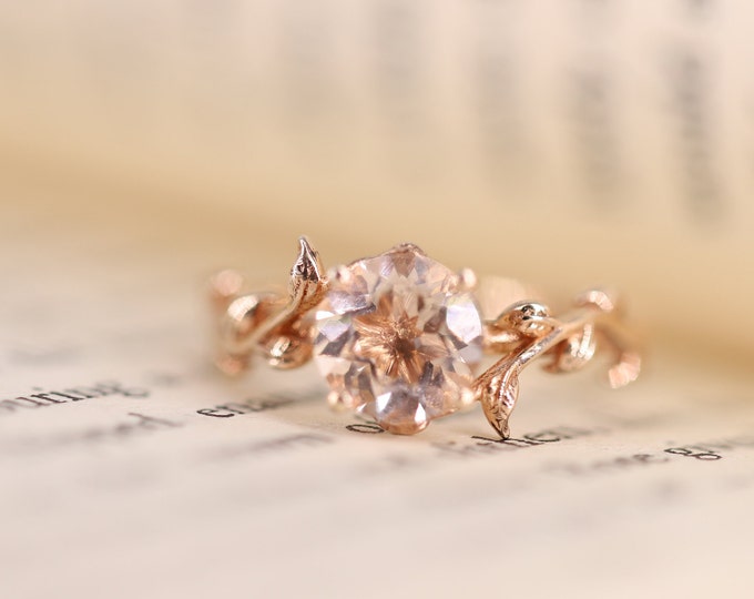 14k 18k Solid Gold 7x7mm Morganite ring/Twig Engagement Wedding Ring/Unique Anniversary Gift/Handmade designer Creative Best Friend gift